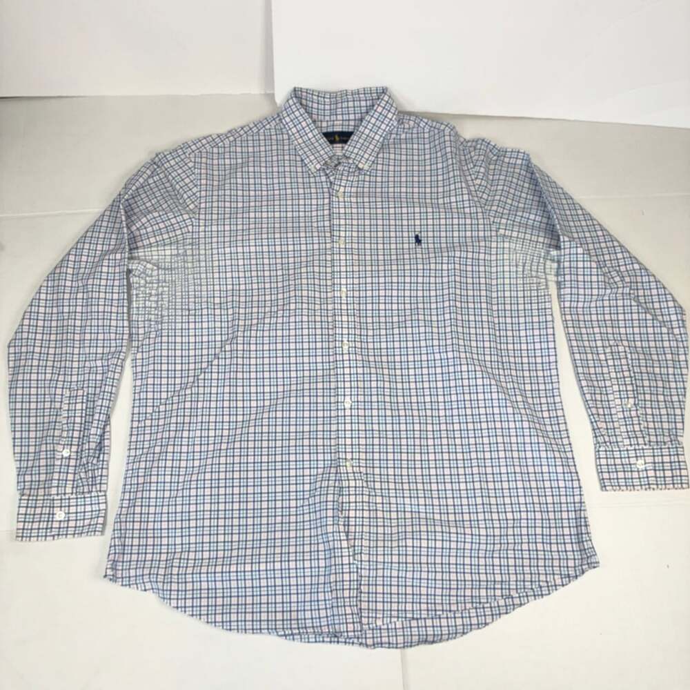 Ralph Lauren Mens XL Blue Pink Check Plaid Button Down Long Sleeve Shirt